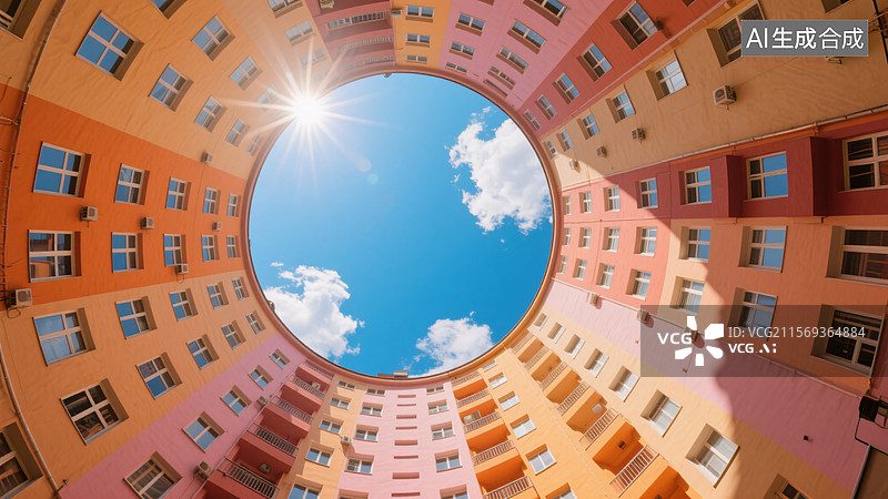 【AI数字艺术】圆形建筑群的天空视角图片素材