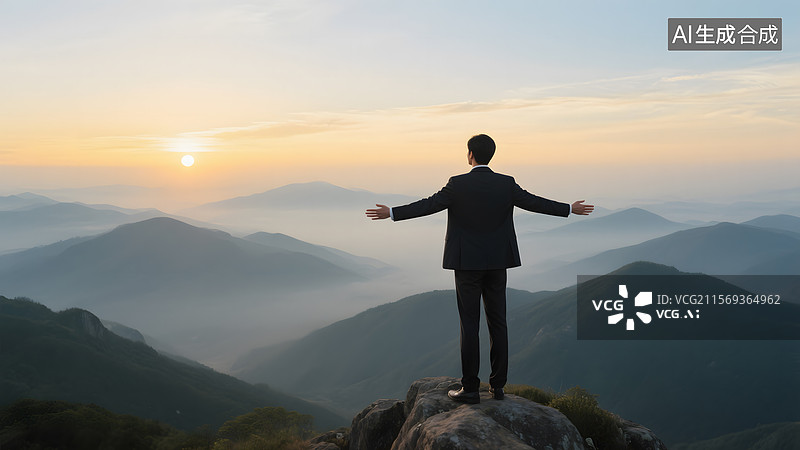 【AI数字艺术】站在山顶的男人图片素材