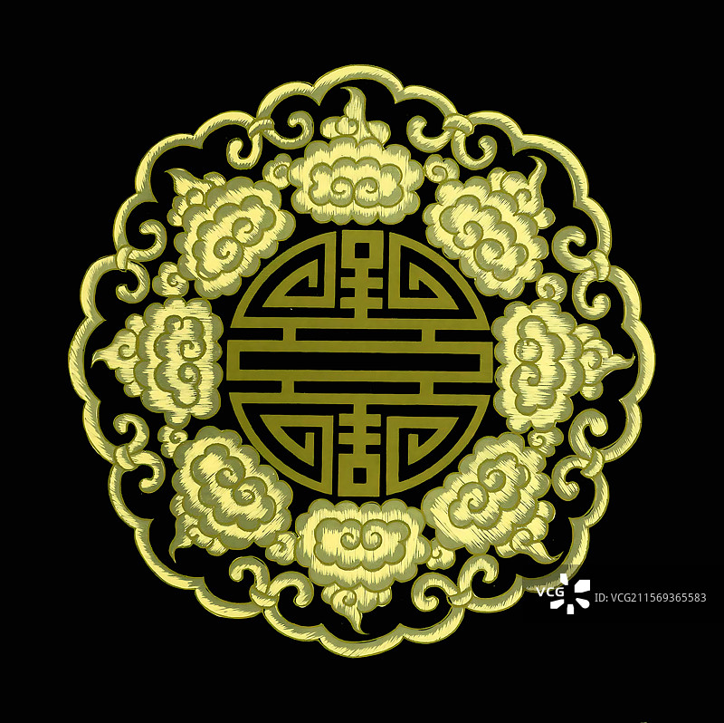 传统文化，古代中国刺绣图案，五蝠捧寿纹图片素材