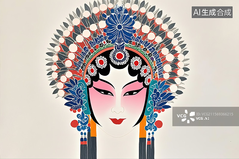 【AI数字艺术】多彩极简线条版画中的京剧旦角脸谱图片素材