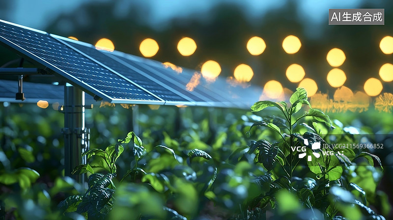 【AI数字艺术】夜晚的太阳能农场图片素材
