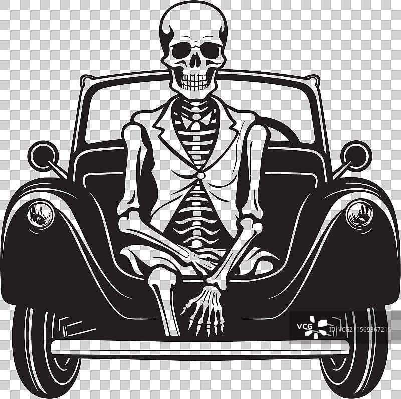 幽灵驱动汽车中的骷髅标志设计脊柱图片素材