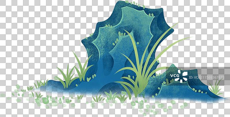 石头小草国风插画图片素材