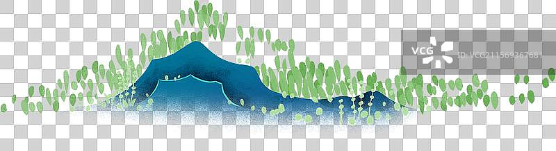 春天石头嫩草国风插画图片素材