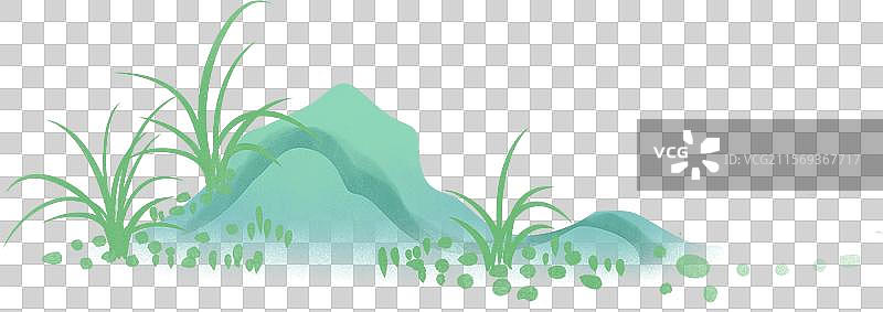 小草石头国风插画图片素材