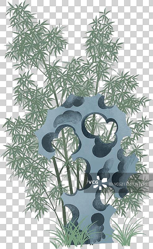 假山石头太湖石竹子国风插画图片素材