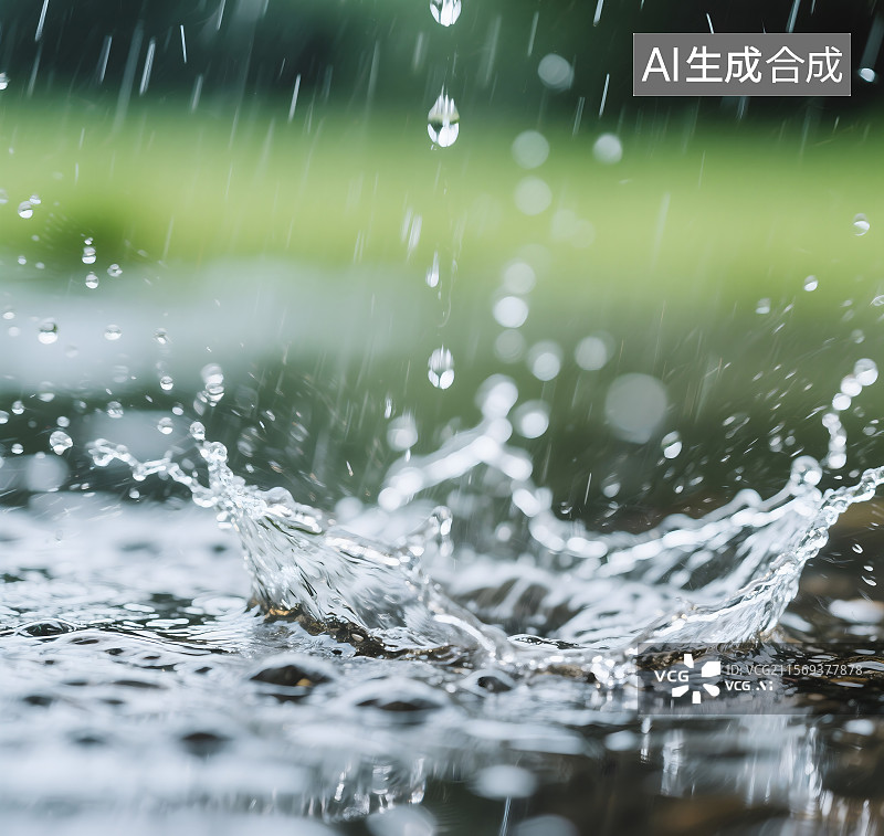 【AI数字艺术】雨水溅落，水珠图片素材