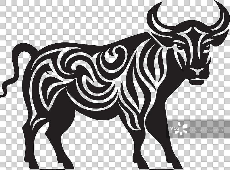 太平洋天堂公牛标志，塔希提主题的提基风格图片素材