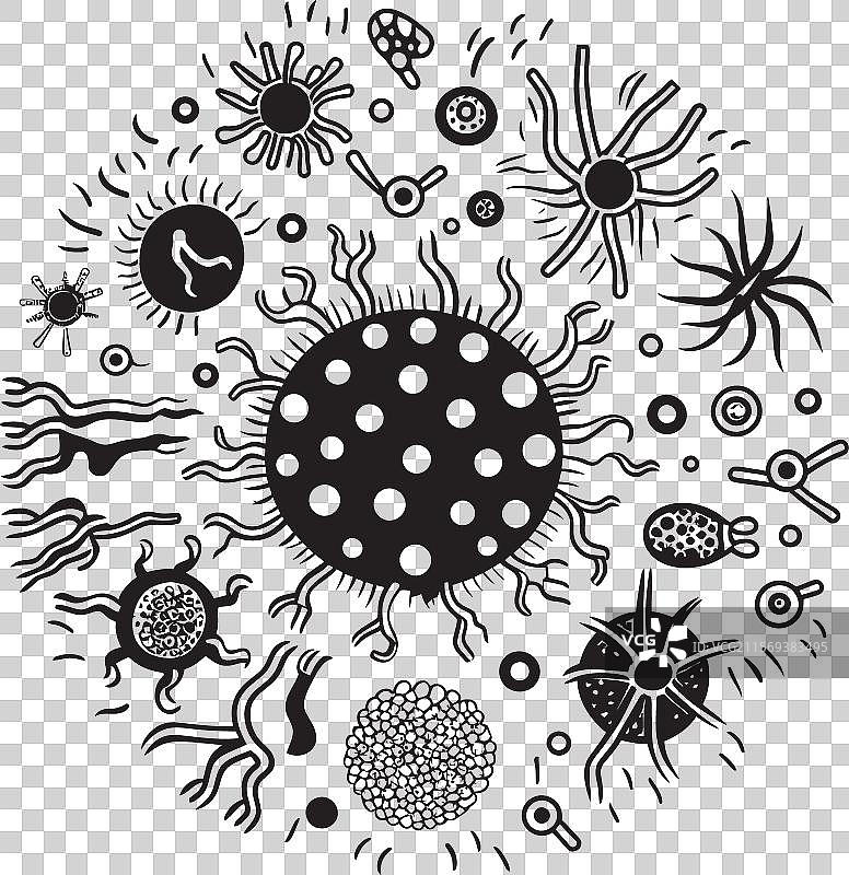 微生物和谐标志设计，包含病毒元素图片素材