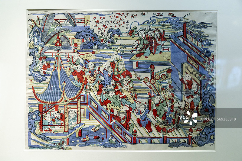 江苏省扬州博物馆“扬州木板年画展”：桃花坞年画“岁朝图代代登科”（民国，扬州博物馆藏）图片素材