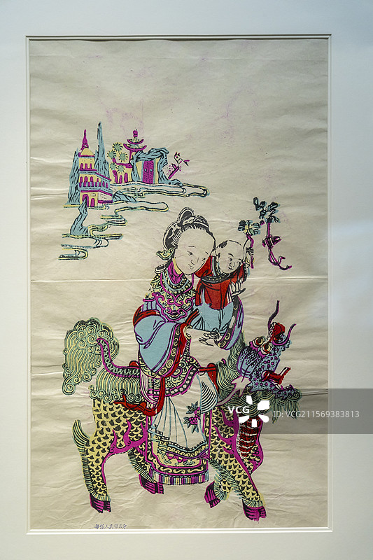 江苏省扬州博物馆“扬州木板年画展”：桃花坞年画“天仙送子”（民国，扬州博物馆藏）图片素材