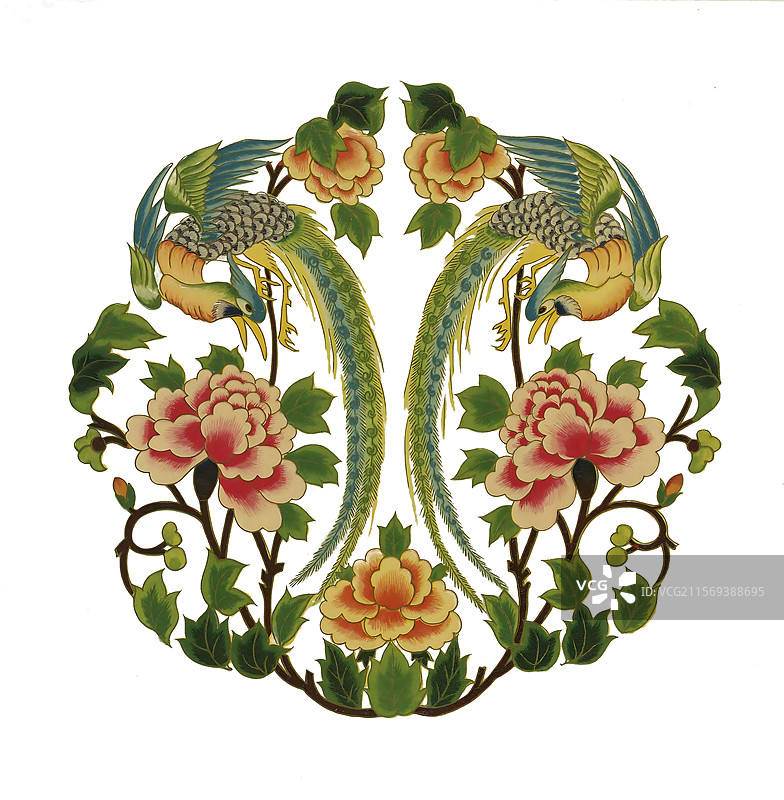 传统文化，古代中国刺绣图案,凤凰牡丹图图片素材