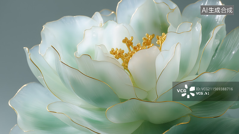 【AI数字艺术】温润如玉镶金边的雅致莲花盛景图片素材