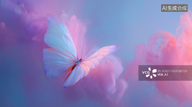 【AI数字艺术】梦幻柔彩中轻盈停驻的蝴蝶仙影图片素材
