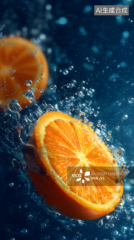 【AI数字艺术】橙切飞溅的清凉活力水花瞬间图片素材