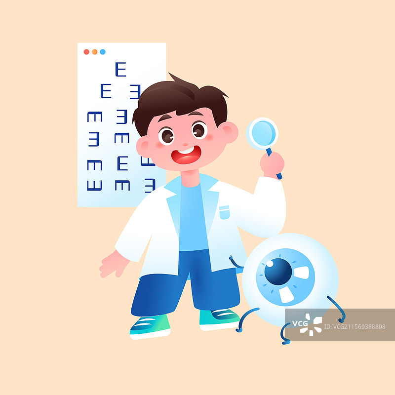 卡通眼科视力检查近视手术医生预防疾病科普检验儿童少儿全国爱眼日配镜目视电商商务医疗健康渐变矢量插画图片素材