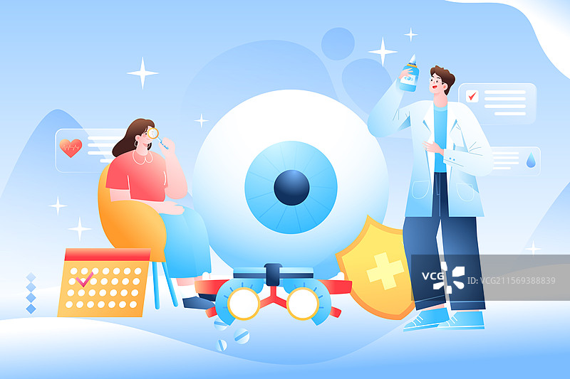 卡通眼科视力检查近视手术医生预防疾病科普检验儿童少儿全国爱眼日配镜目视电商商务医疗健康渐变矢量插画图片素材