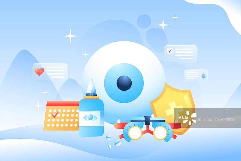 卡通眼科视力检查近视手术医生预防疾病科普检验儿童少儿全国爱眼日配镜目视电商商务医疗健康渐变矢量插画图片素材