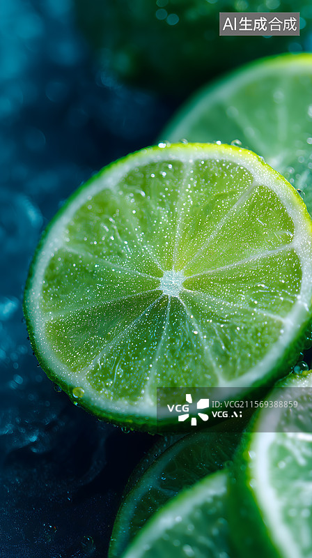 【AI数字艺术】鲜翠青柠满溢清新的水润特写图片素材