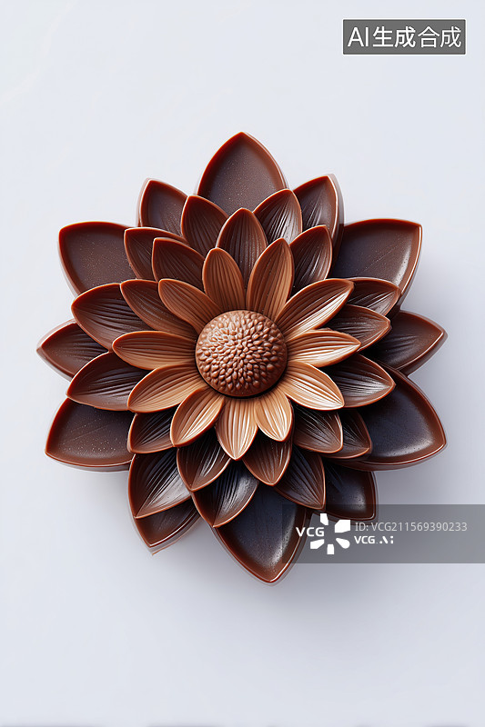 【AI数字艺术】白底盛开的咖啡色花朵甜品模型工艺品3D立体插画图片素材