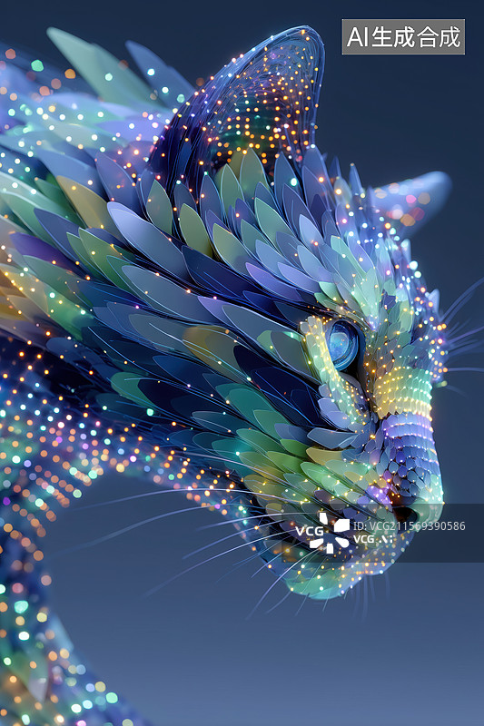 【AI数字艺术】科技荧光色透视全息猫咪宠物猫3D立体特效插画图片素材