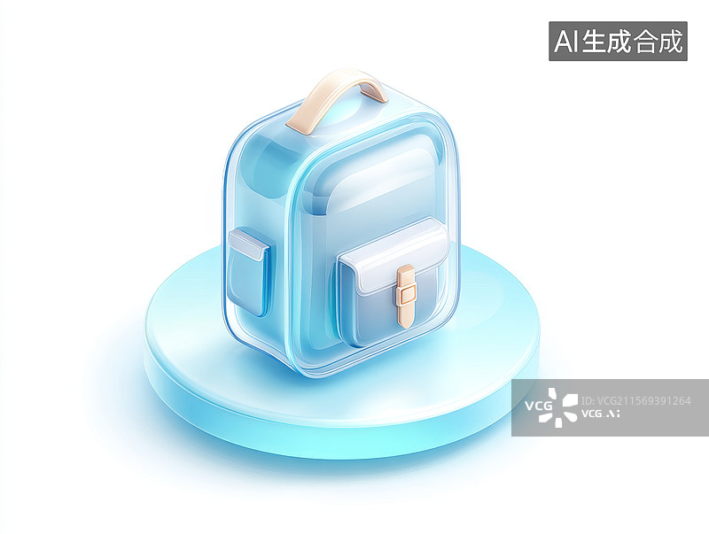 【AI数字艺术】蓝色透明背包图标图片素材