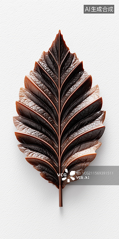 【AI数字艺术】白底一片咖啡色叶子雕刻模型甜品工艺品3D立体插画图片素材