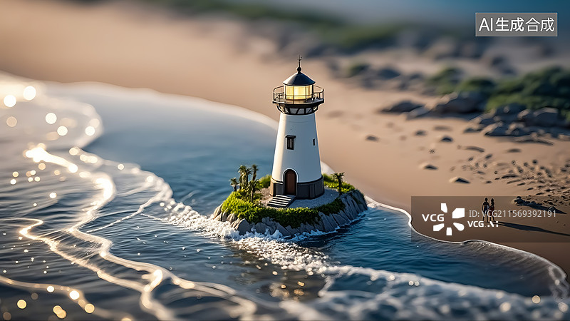 【AI数字艺术】海边灯塔三维插画图片素材