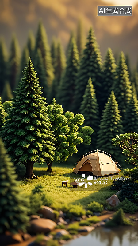 【AI数字艺术】森林中露营帐篷三维插画图片素材