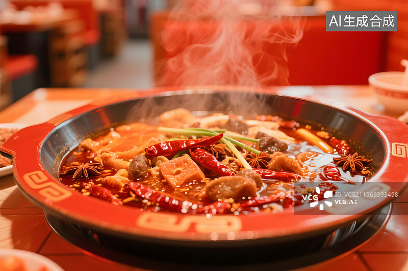 【AI数字艺术】热气腾腾的麻辣火锅图片素材