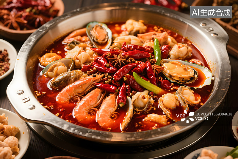 【AI数字艺术】海鲜麻辣锅图片素材