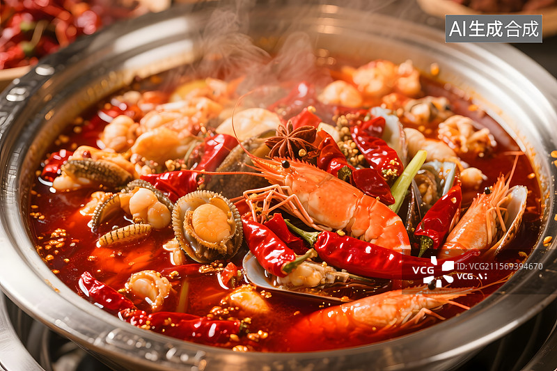 【AI数字艺术】海鲜麻辣锅图片素材