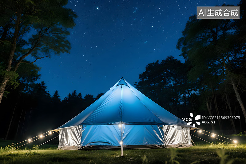 【AI数字艺术】夜幕下的精致露营天幕图片素材