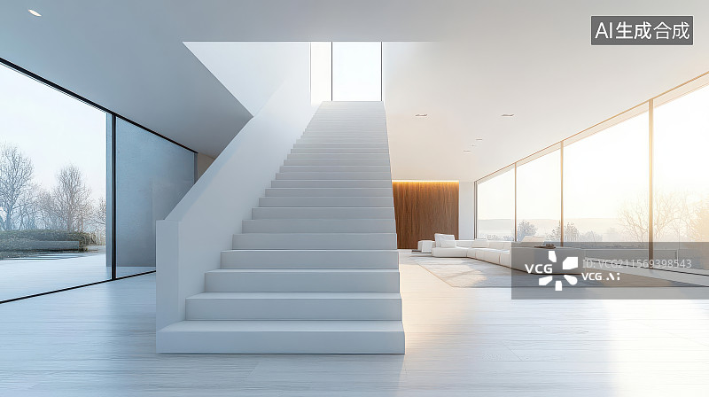 【AI数字艺术】现代简约客厅自然采光空间美学图片素材