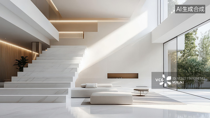【AI数字艺术】现代简约客厅自然采光空间美学图片素材