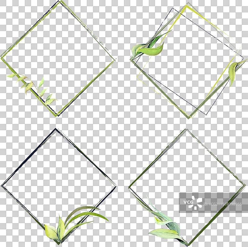 一组手绘框架，配有水彩叶子图片素材