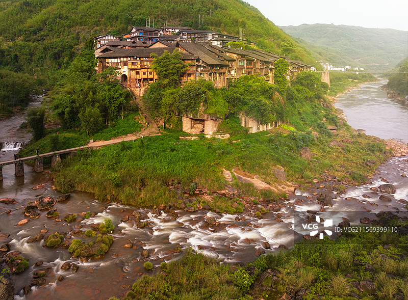 中国贵州遵义赤水丙安古镇航拍图图片素材