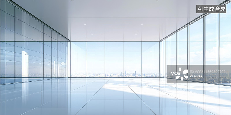 【AI数字艺术】现代明亮落地玻璃空间图片素材