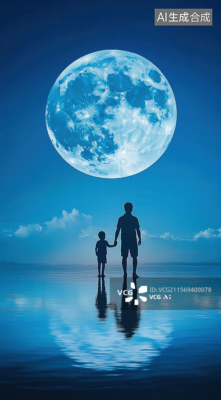 【AI数字艺术】月下亲子时光图片素材