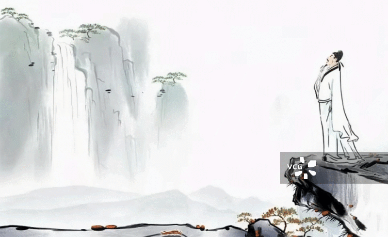 古代 人物 水墨 动画 文学 插画 李白 庐山 瀑布图片素材
