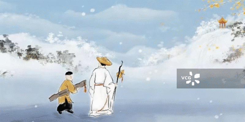 古代 人物 水墨 动画 文学 插画 隐士 古琴 音乐 冬天 下雪 回家图片素材