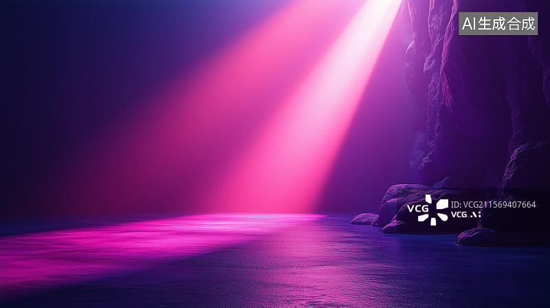 【AI数字艺术】紫色光芒穿透黑暗的科幻场景图片素材