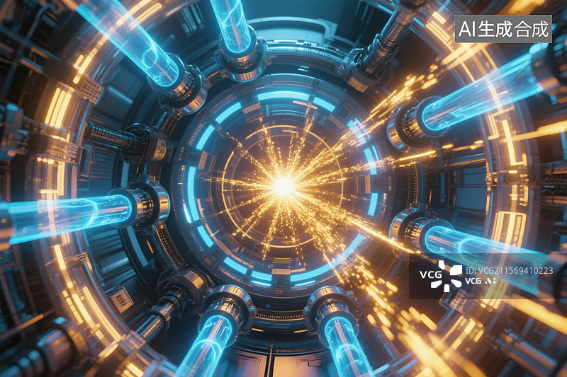 【AI数字艺术】未来科技感环形装置的璀璨能量爆发图片素材