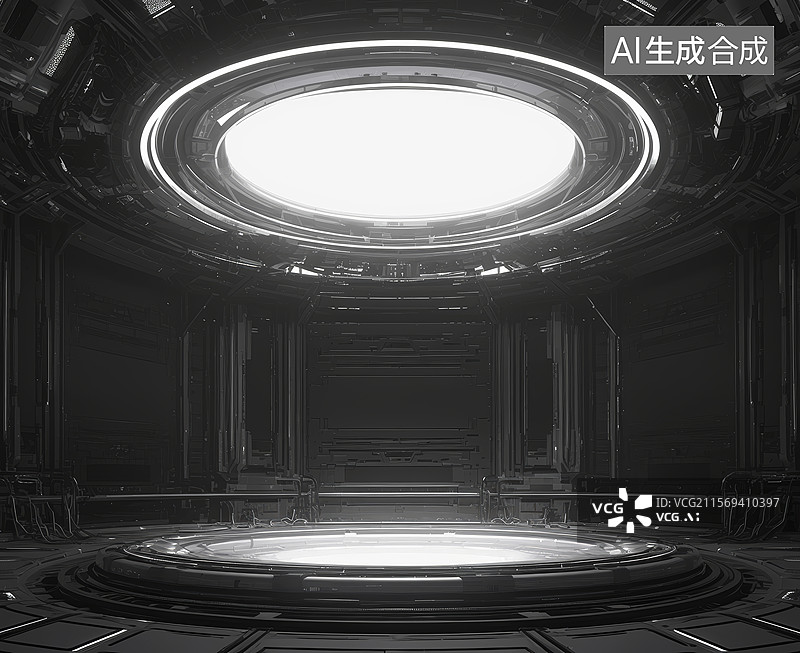 【AI数字艺术】科幻舱室冷色调科技场景图片素材