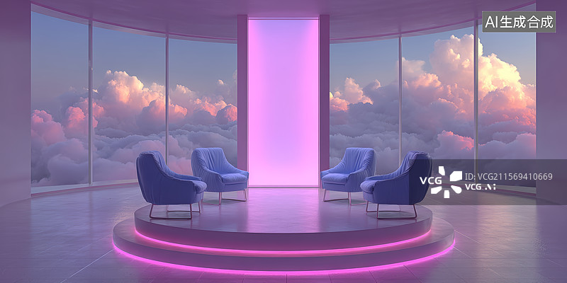 【AI数字艺术】平台暖色调未来展示场景图片素材