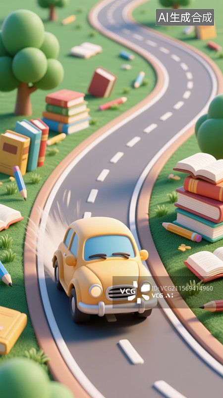 【AI数字艺术】3D插画小学暑假弯道超车图片素材