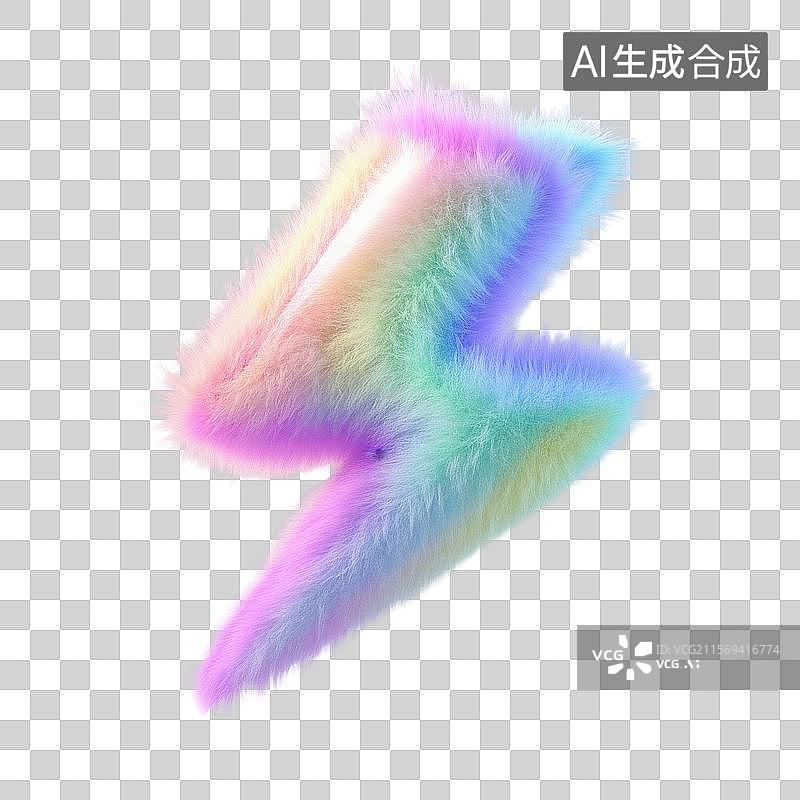【AI数字艺术】3D渲染，卡通闪电图形图标，毛绒绒，免抠元素图片素材