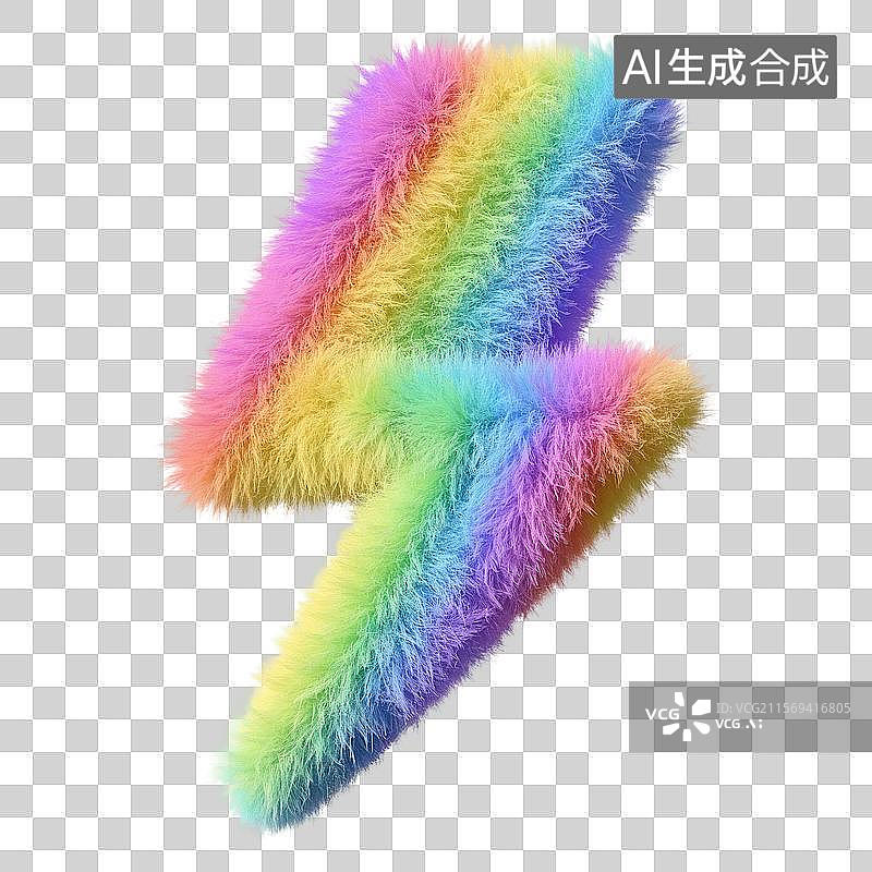 【AI数字艺术】3D渲染，卡通闪电图形图标，毛绒绒，免抠元素图片素材