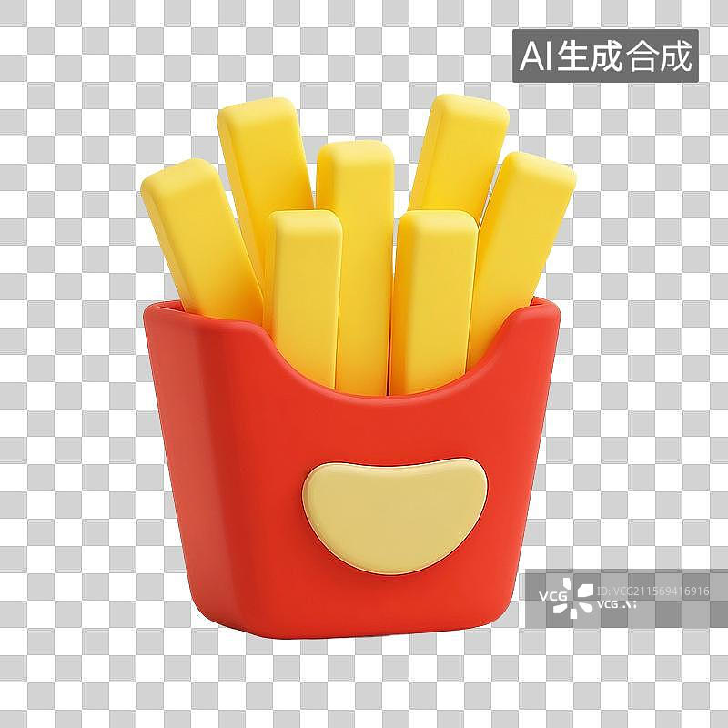【AI数字艺术】3D渲染卡通食物，薯条，红色包装，免抠元素图片素材