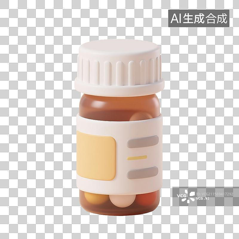 【AI数字艺术】3D渲染，药瓶，药丸，医院医疗医药安全免抠元素图片素材